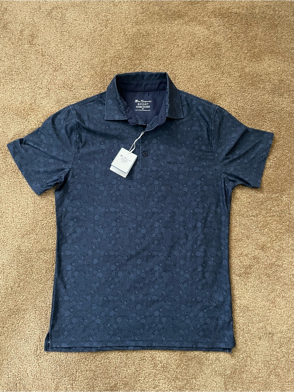 Ben Sherman Golf Sport Paisley Tech Jersey Marine Polo Shirt (Men’s Size Small)